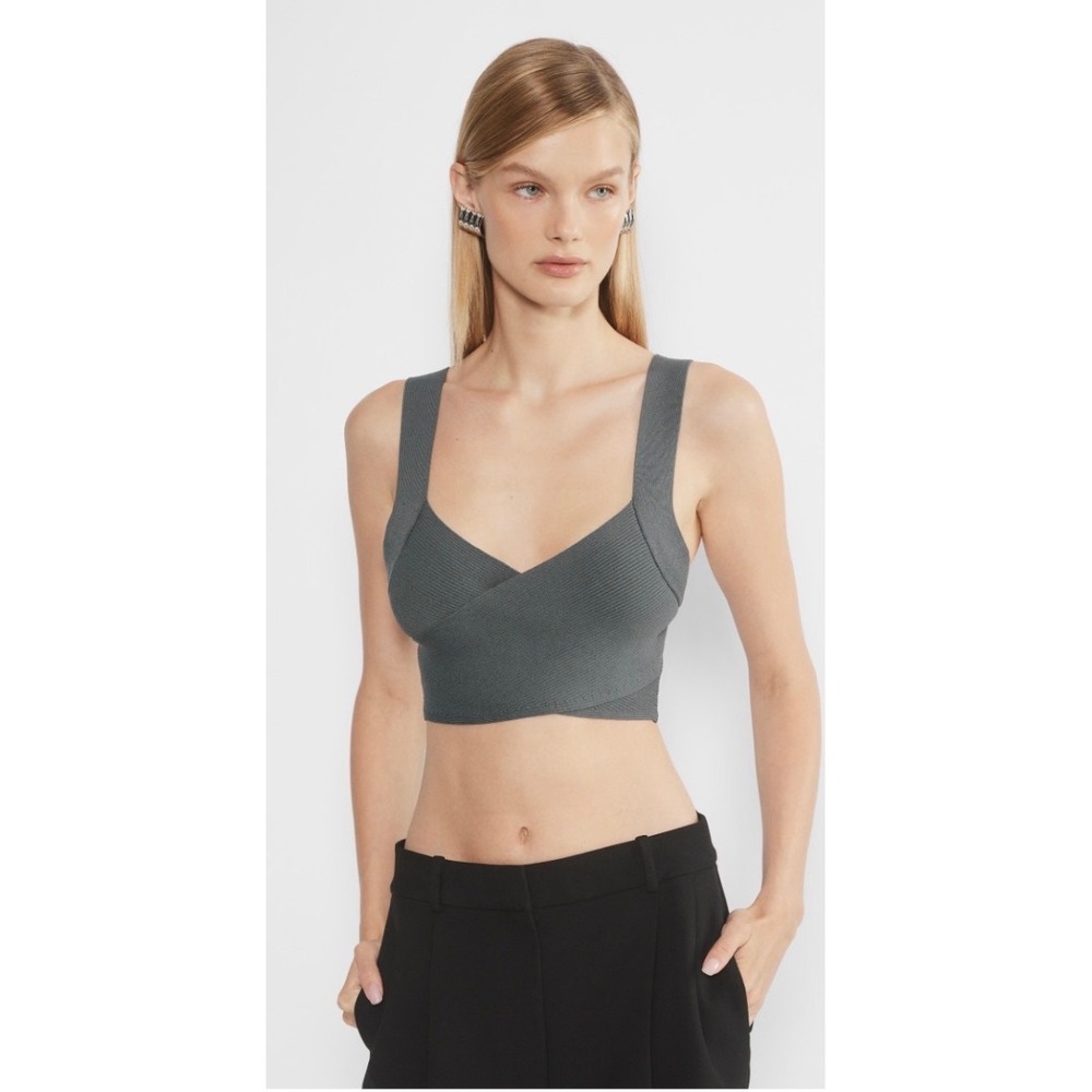 Aritzia Babaton Sculpt Knit Greek Tank Top Women Small Grey Cropped‎ Ribbed NEW